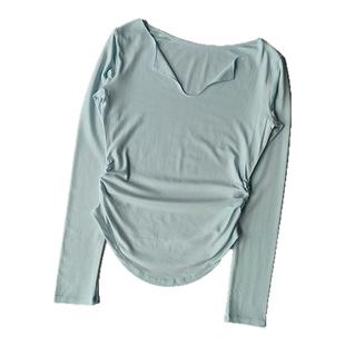 高级感运动上衣女秋冬修身小V领速干瑜伽服跑步健身普拉提长袖