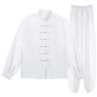 新款太极服女高档棉麻中国标志太极拳练功男中国风白色亚麻健身服