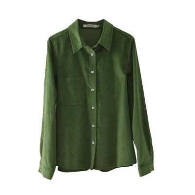 绿色灯芯绒衬衫秋冬磨毛长袖