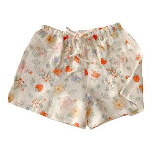 夏季薄纯棉泡泡棉纱布甜美卡通花朵熊宽松高腰全棉家居短裤睡裤女