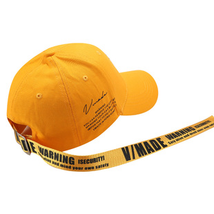 黄色长带子棒球帽子男秋冬潮流飘带鸭舌帽女韩版英伦百搭学生街头