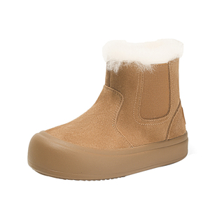 静泽童鞋女童大棉鞋真皮2025冬季加绒加厚保暖儿童雪地靴男童鞋子