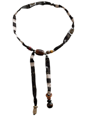 复古波西米亚木珠布艺项链女