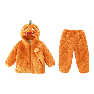 童装珊瑚绒睡衣三层夹棉加绒加厚绗线男女童宝宝可外穿冬装家居服