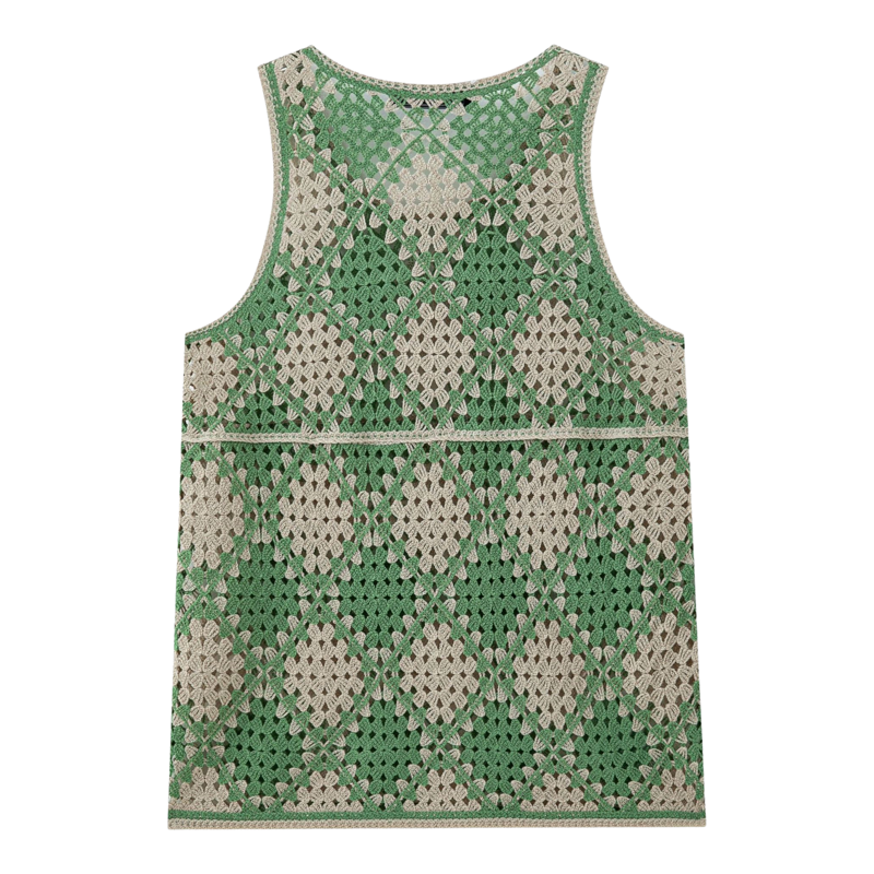 2026夏季美式休闲格纹撞色针织背心男镂空透气无袖上衣Men's vest