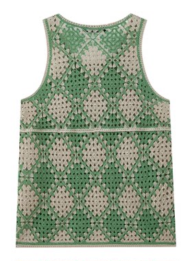 2026夏季美式休闲格纹撞色针织背心男镂空透气无袖上衣Men's vest