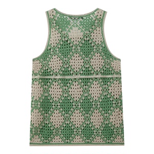 2026夏季美式休闲格纹撞色针织背心男镂空透气无袖上衣Men's vest