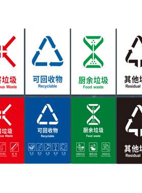 垃圾分类标识贴纸垃圾桶标签贴