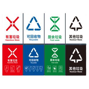 垃圾分类标识贴纸垃圾桶标签贴标志北京上海杭州不可回收有害易腐厨余其他干湿垃圾指示牌幼儿园宣传标语贴画