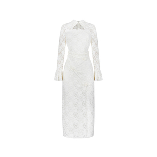 安妮不火 新中式雪尼尔蕾丝玫瑰花连衣裙女微胖大码国风收腰裙子