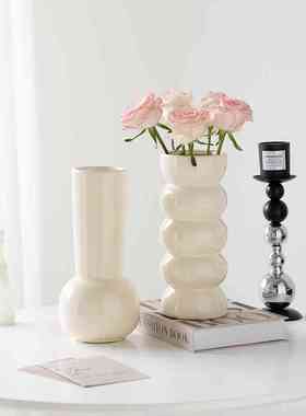 轻奢中古高级感黑色陶瓷花瓶复古创意客厅插花水培鲜花瓶装饰摆件