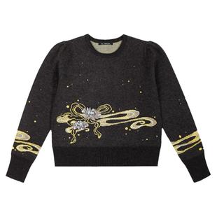 RSG郭培成衣品牌秋季纯羊毛中式云纹花朵针织毛衣上衣外套女装