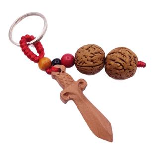 桃木剑钥匙扣肥城东南方向桃木枝葫芦朱砂车挂平安本命年红绳挂件