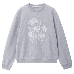 设计师款佐丹奴卫衣女装新款双面布贴布绣花宽松圆领上衣18325710