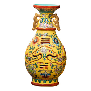 钟家窑景德镇陶瓷花瓶珐琅彩转心瓶台面客厅瓷器摆件小号高档礼品