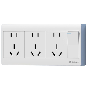 明装一开十五孔连体国际电工长插座带开关面板超薄家用10孔多孔白