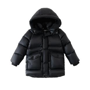 儿童羽绒服黑金2025新款男童女童超厚中长款90白鸭绒三防冬季童装