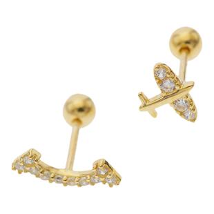 白小C 韩国黄金14K/10K金耳环 满钻小飞机笑脸字母葫芦拧螺丝耳钉