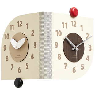 Mandelda免打孔双面转角挂钟2025新款客厅拐角创意中古时钟表挂墙