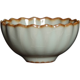 九寸土汝窑天青莲花杯江家窑花边茶盏手工茶杯陶瓷品茗杯汝瓷茶具