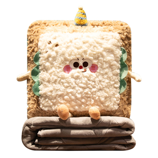 冬季加绒抱枕被子两用办公室折叠午睡毯子二合一汽车后排睡觉神器