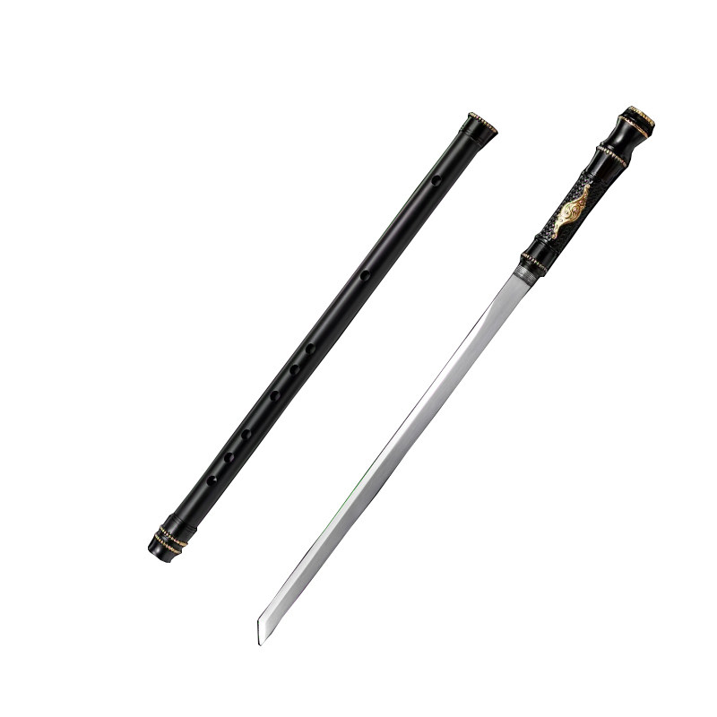 龙泉唐横刀精钢棍刀棍剑四棱锥可反接户外车载笛子防身刀具未开刃