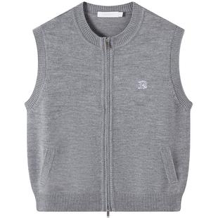 [纯羊毛]Navigare意大利小帆船灰色针织马甲女士新款毛衣背心外套