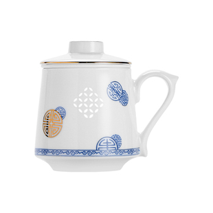 景德镇官方陶瓷青花玲珑办公室喝水泡茶分离杯马克杯大容量高端