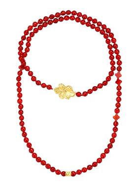 daartemis达弥五花瓣雕刻梅花红玛瑙长项链女红色叠戴串珠项链