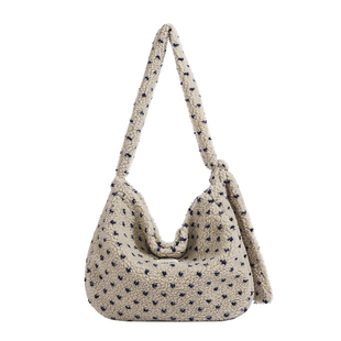 韩系波点羊羔毛包包女2025秋冬新款毛绒斜挎包百搭复古单肩通勤包