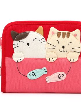 kinecat可爱戏鱼猫女士短款钱包