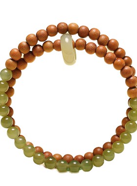 奶香和田玉双圈檀木手串