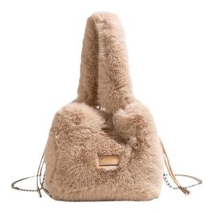 BINNITU迷你链条水桶包包女秋冬毛绒手提包2025新款毛毛斜挎小包