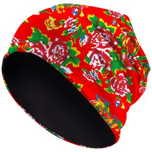 东北大花保暖加绒包头帽子红色本命年厚情侣潮男女抖音网红堆堆帽