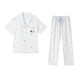 纯棉睡衣女款2026新款秋春带胸垫可外穿短袖长裤夏季家居服套装夏