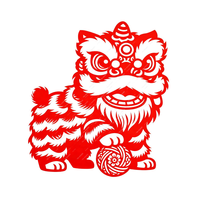 舞狮剪纸图案红色贴纸客厅厨房餐厅窗户玻璃推拉门装饰防水墙贴