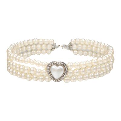 红口袋多层珍珠项链颈链爱心吊坠