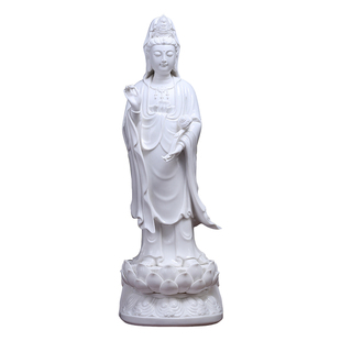 戴玉堂陶瓷渡海观音像佛像郑金土大师家用供奉观世音菩萨立像摆件