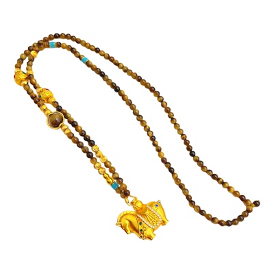 沙金烧蓝虎眼石马上有钱转运挂坠