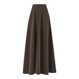 棕色半身裙春季款女大码胖mm显瘦遮肚裙子a字垂感百褶伯克利长裙