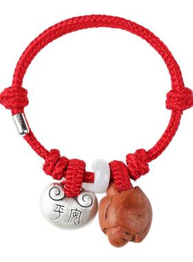 宝宝压惊手链桑蚕丝编织足银福锁