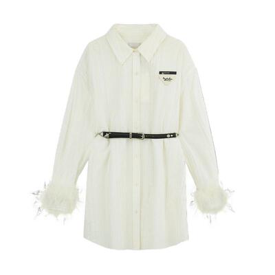 REVAN芮范设计师款松弛感米白衬衫连衣裙RM71101144