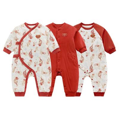 拉比婴儿红色80g铺棉保暖连体衣