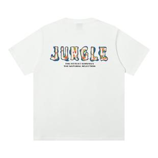 丛林老虎迷幻设计感字母T恤男夏季新款美式高街潮牌260g重磅短袖