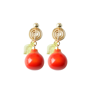 日系石榴籽红色珠子/少女感ins耳钉无耳洞蚊香盘无痛感耳夹文艺风