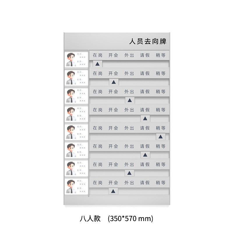 可更换人员去向牌铝合金定制公司办公室科室在岗提示牌照片单位员工去向状态公告栏岗位出勤会议告知标识牌子