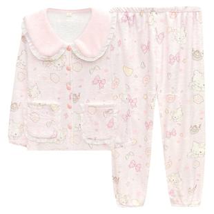 HelloKitty珊瑚绒睡衣女款秋冬季法兰绒加厚可爱花边领家居服套装