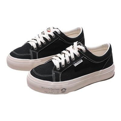 大嘴猴女鞋新款休闲黑色帆布鞋