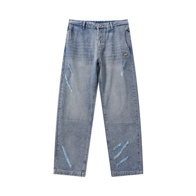 lamlicka刺绣阔腿直筒牛仔裤