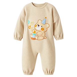 宝宝灯芯绒连体罩衣儿童吃饭围兜女宝宝男秋冬爬行防水防脏爬爬服